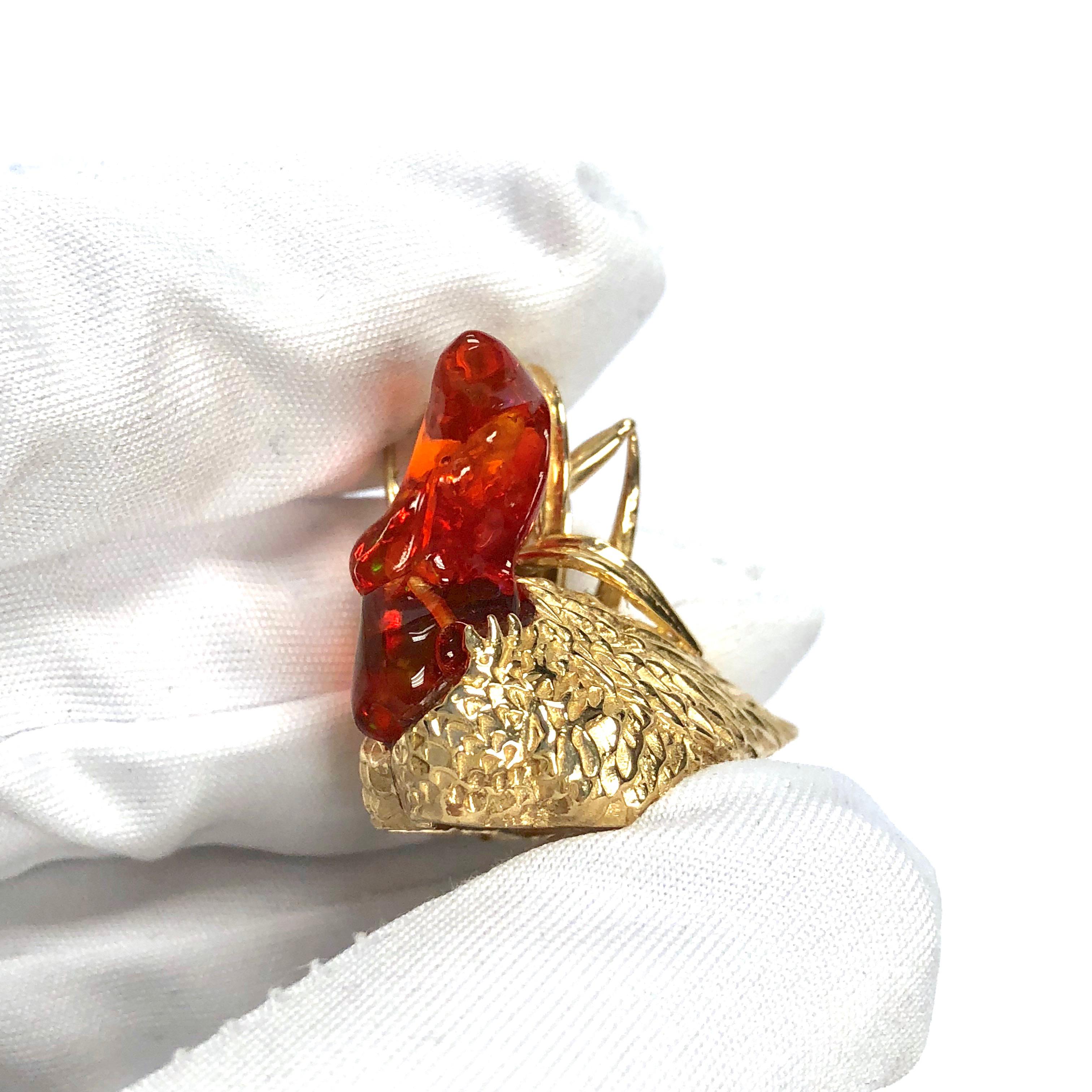 Women's or Men's Vintage Fire Opal and Gold Bird Charm Pendant