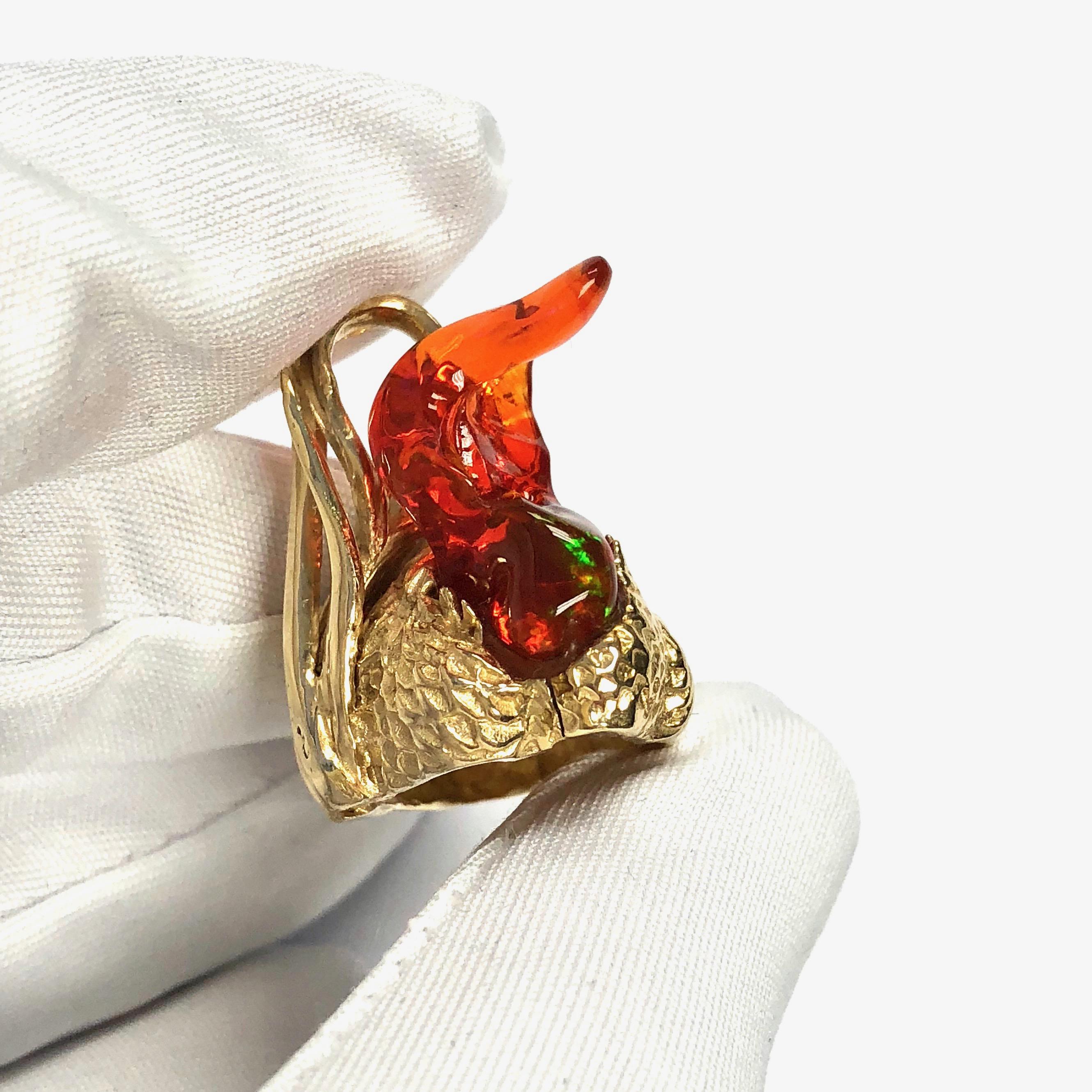 Vintage Fire Opal and Gold Bird Charm Pendant 1