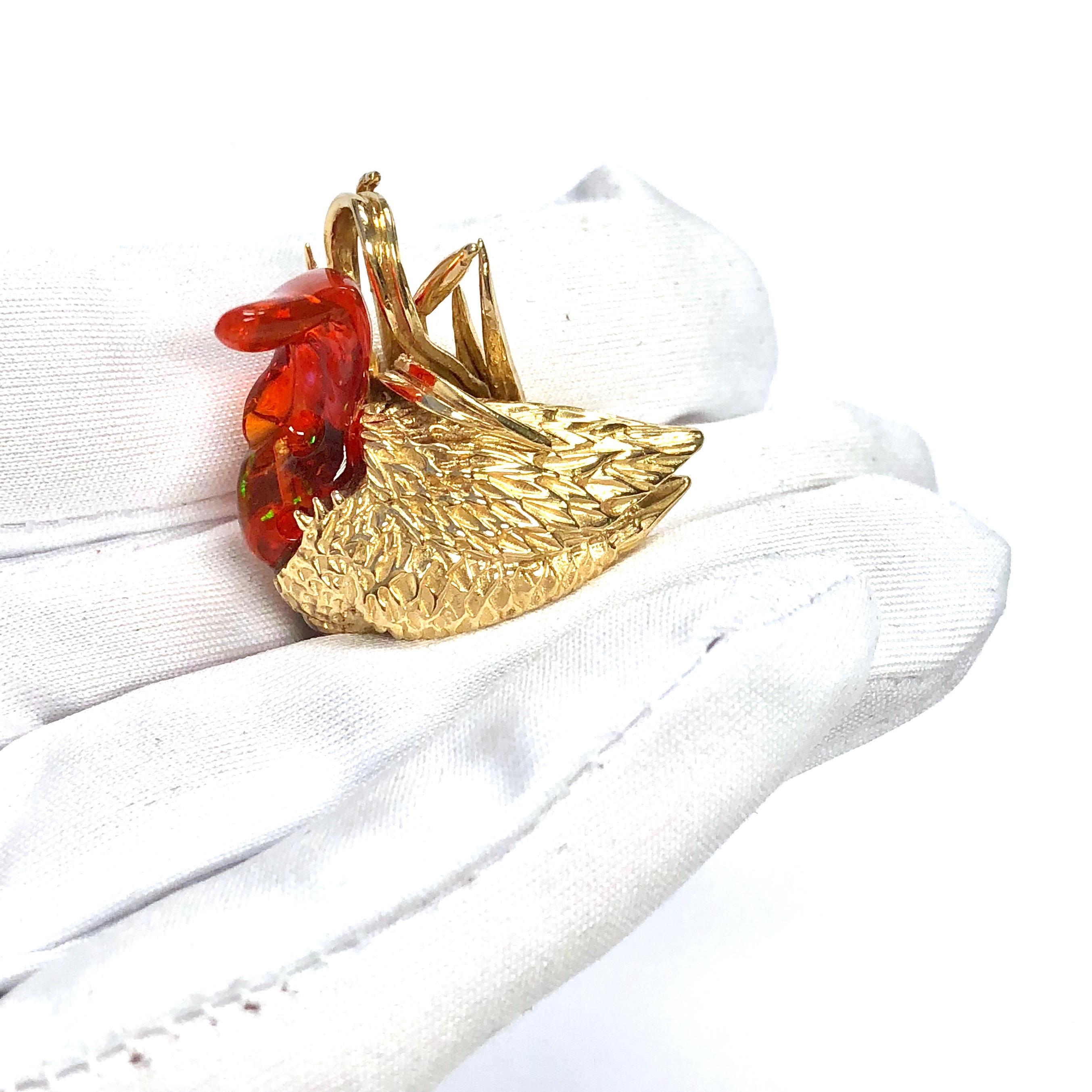Vintage Fire Opal and Gold Bird Charm Pendant 2
