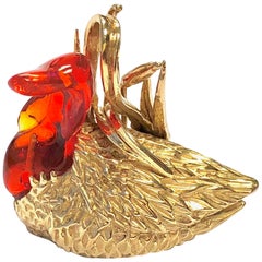 Vintage Fire Opal and Gold Bird Charm Pendant