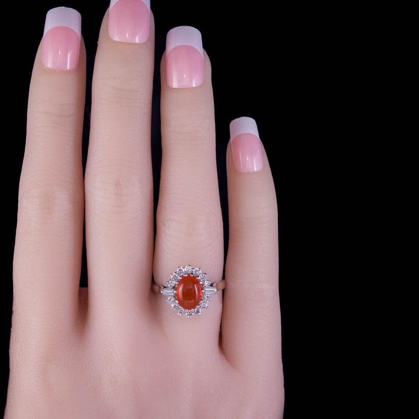 Vintage Fire Opal Diamond Cluster Ring in 1.75ct Opal In Good Condition For Sale In Kendal, GB