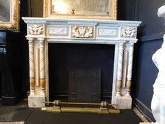 Vintage Fireplace in Carved and Inlaid White Marble, Early 1900s, Italy