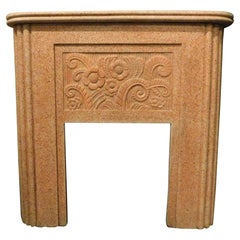 Vintage Fireplace in Red Grit, Carved Flowers, 20th Century Decò Style