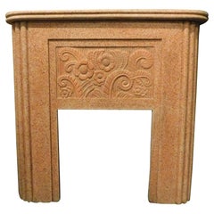 Vintage Fireplace in Red Grit, Carved Flowers, 20th Century Decò Style