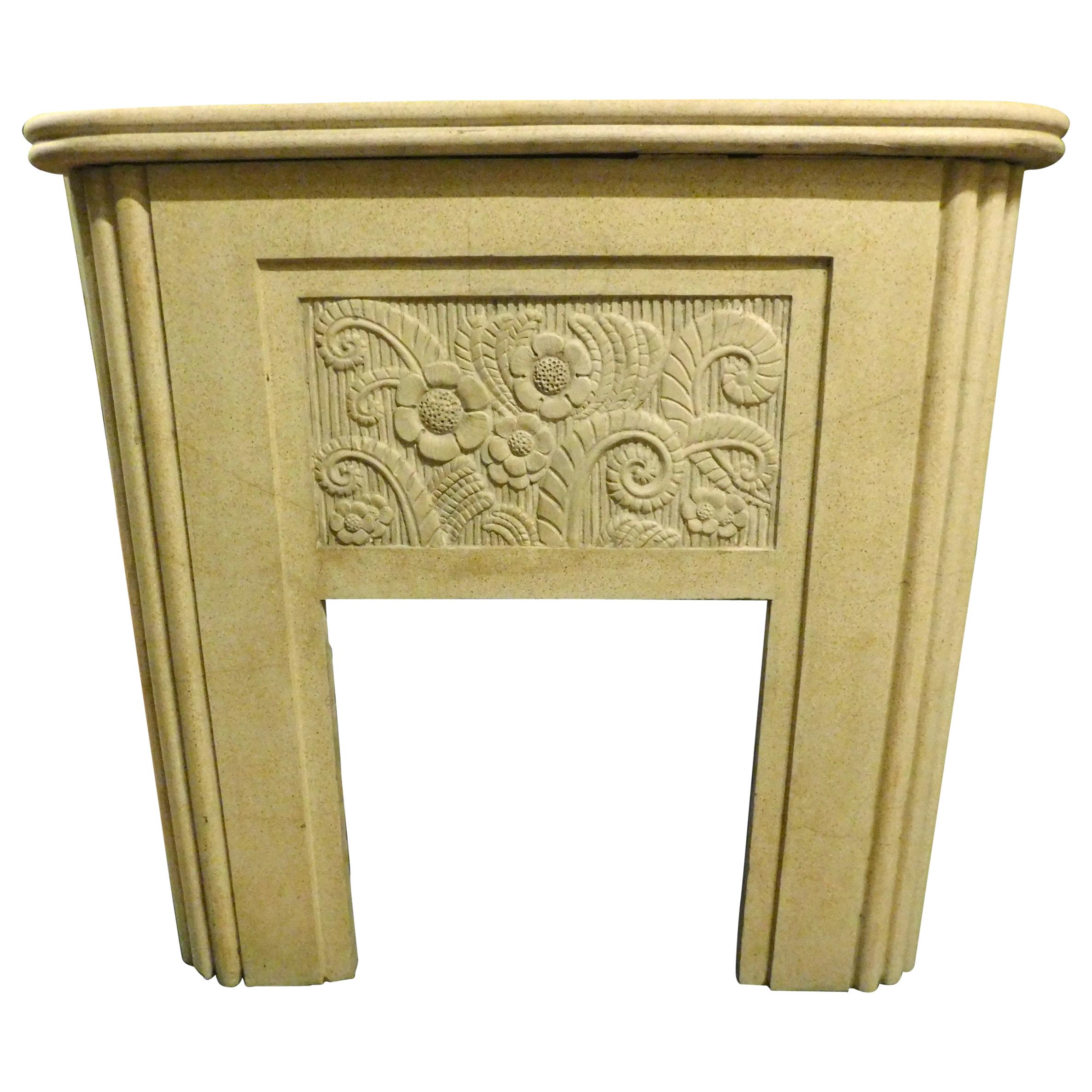 Vintage Fireplace in White Grit, Deco Style, 20th Century