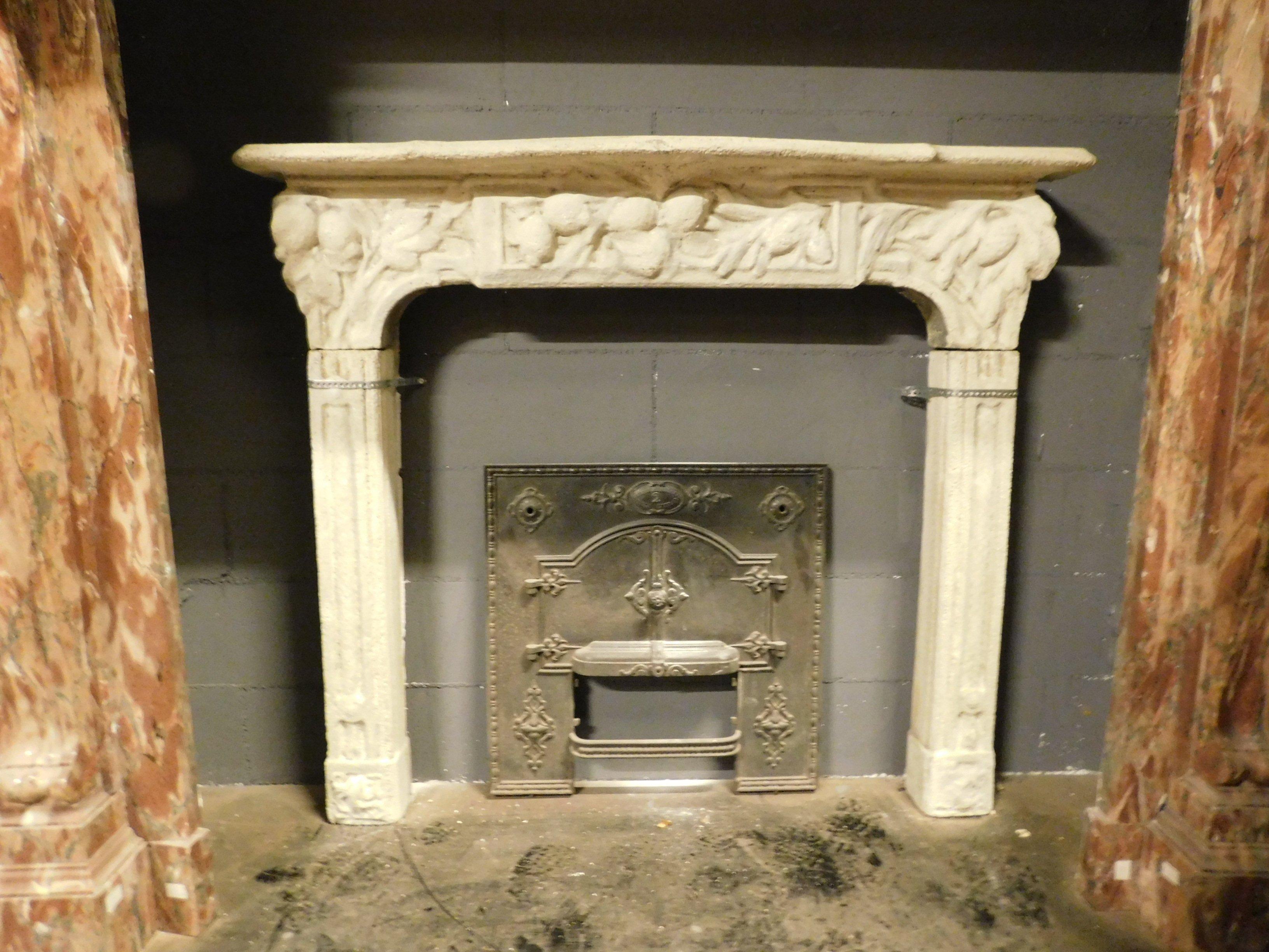 20th Century Vintage Fireplace Mantle in Hand Sculpted Beige Concrete, Early 1900s, Italy