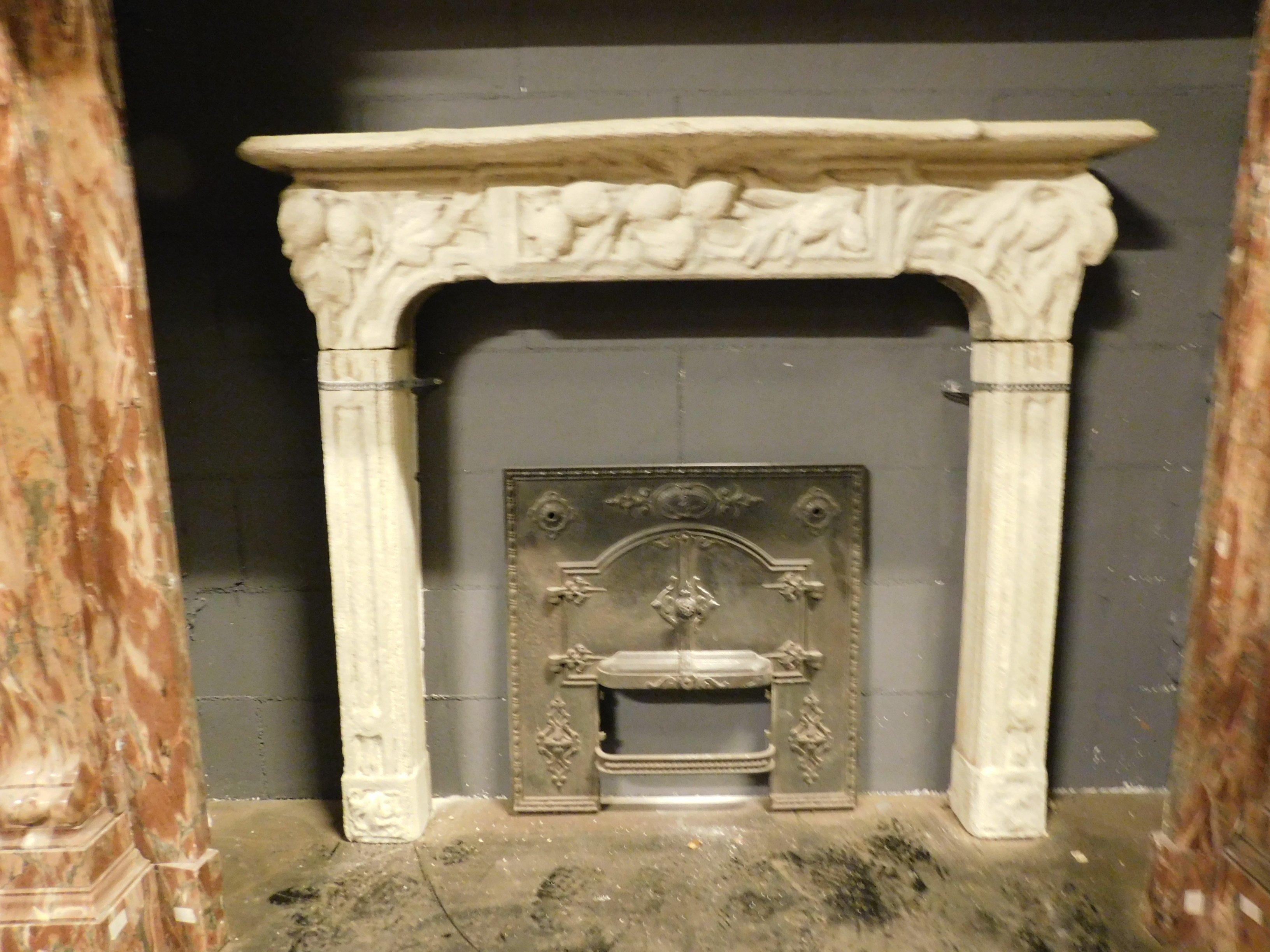 Vintage Fireplace Mantle in Hand Sculpted Beige Concrete, Early 1900s, Italy 1
