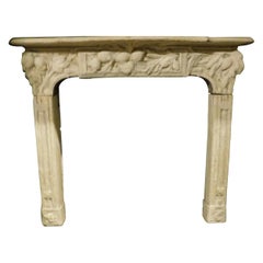 Vintage Fireplace Mantle in Hand Sculpted Beige Concrete, Early 1900s, Italy