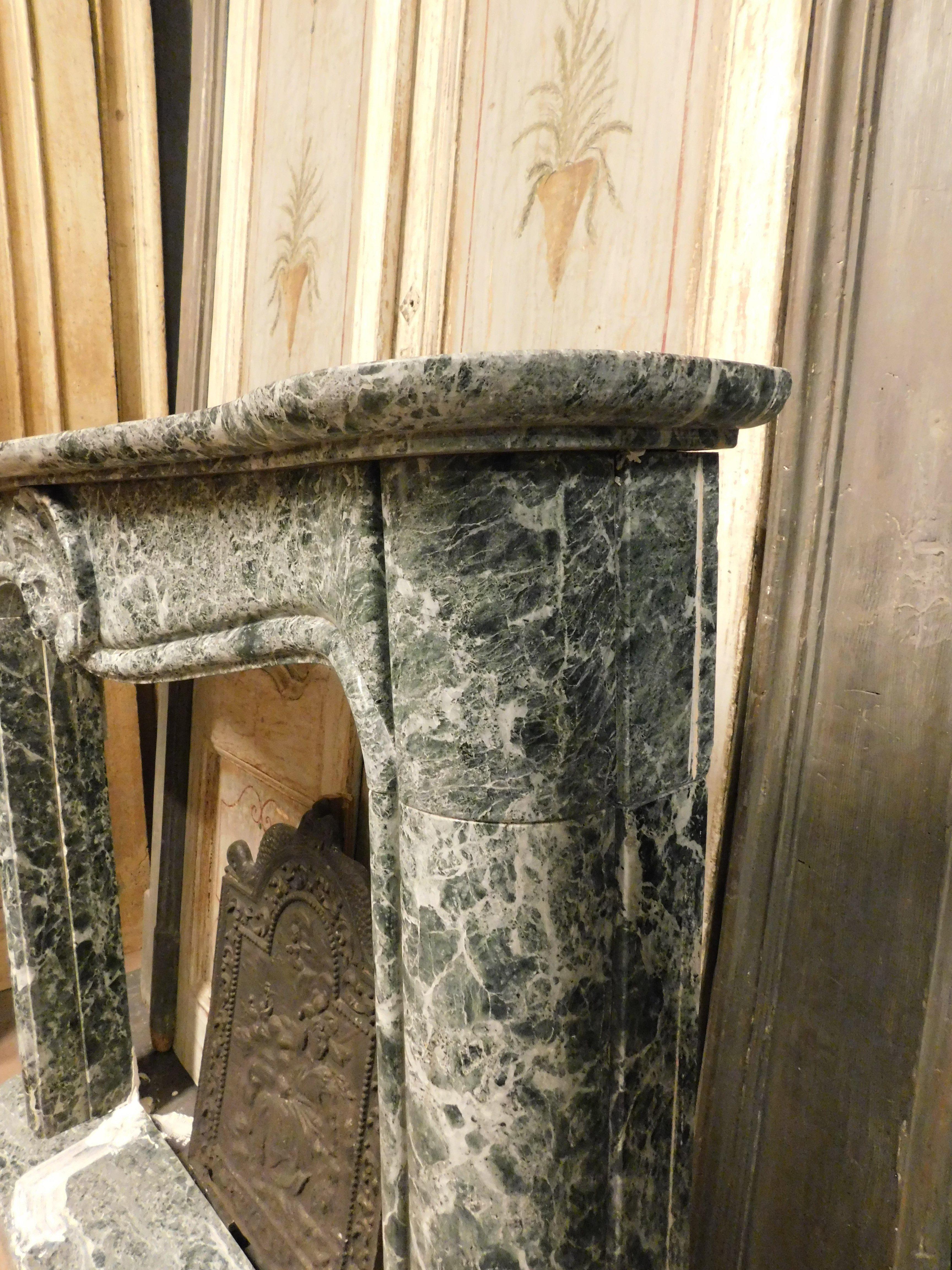 Vintage Fireplace Mantle in Verde Alpi Marble Carved, 20th Century Italy 4