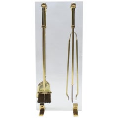 Vintage Fireplace Tool Set in Brass and Glass, 1970s