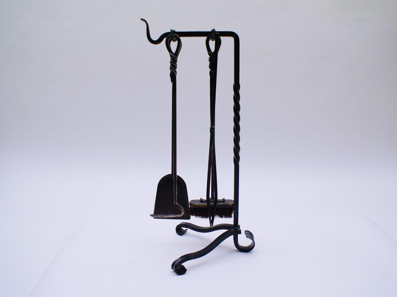 French Vintage Fireplace Tool Set in Cast Iron, 1970s