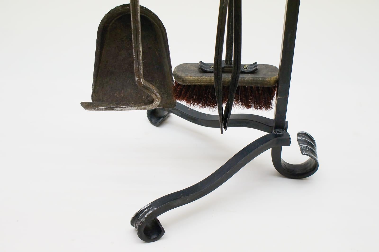 Late 20th Century Vintage Fireplace Tool Set in Cast Iron, 1970s