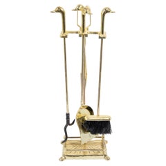 Retro Fireplace Tools in Brass Metal Plated with Duck Heads