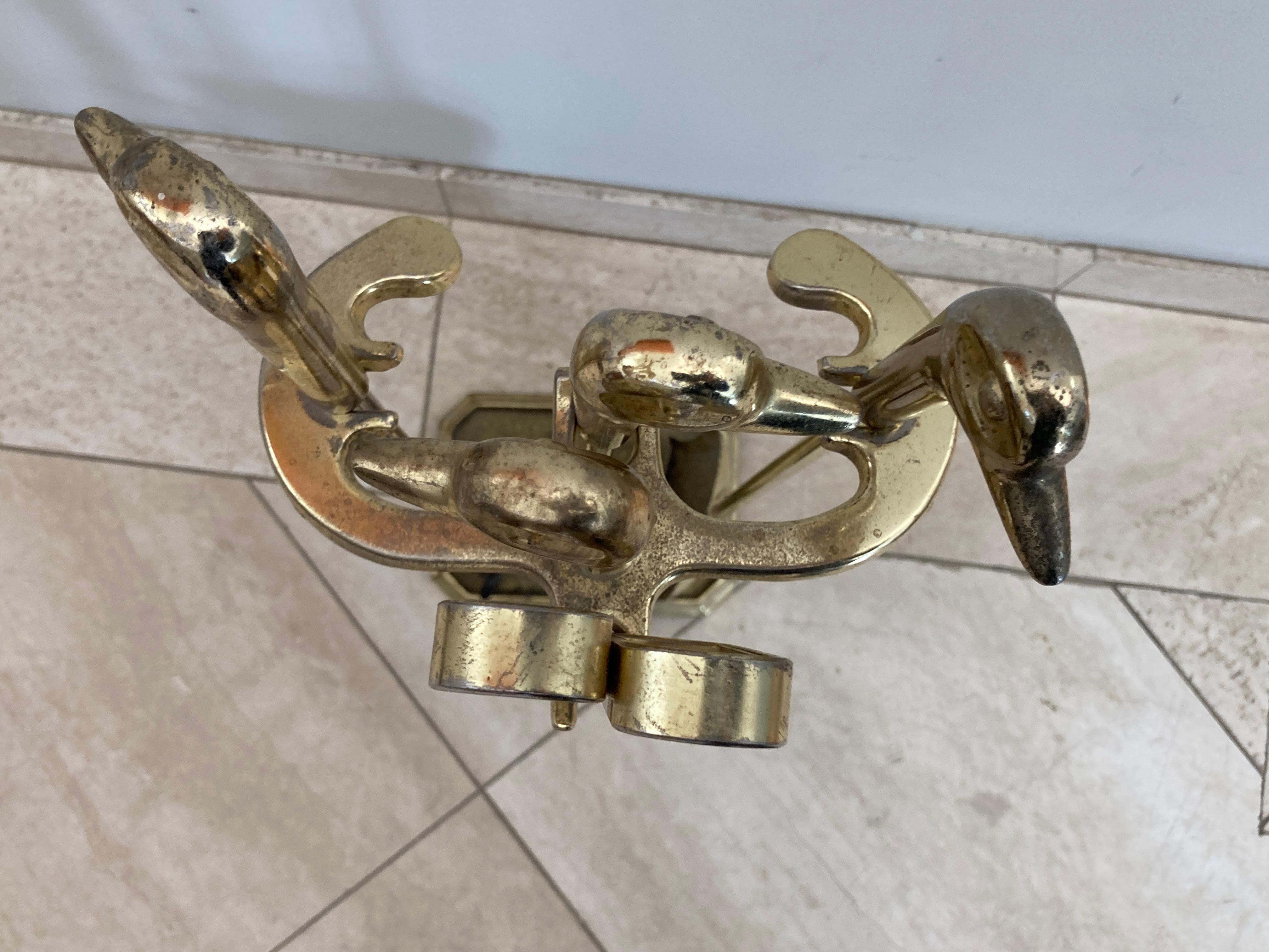 Vintage Fireplace Tools in Brass with Duck Heads, French, circa 1960 7