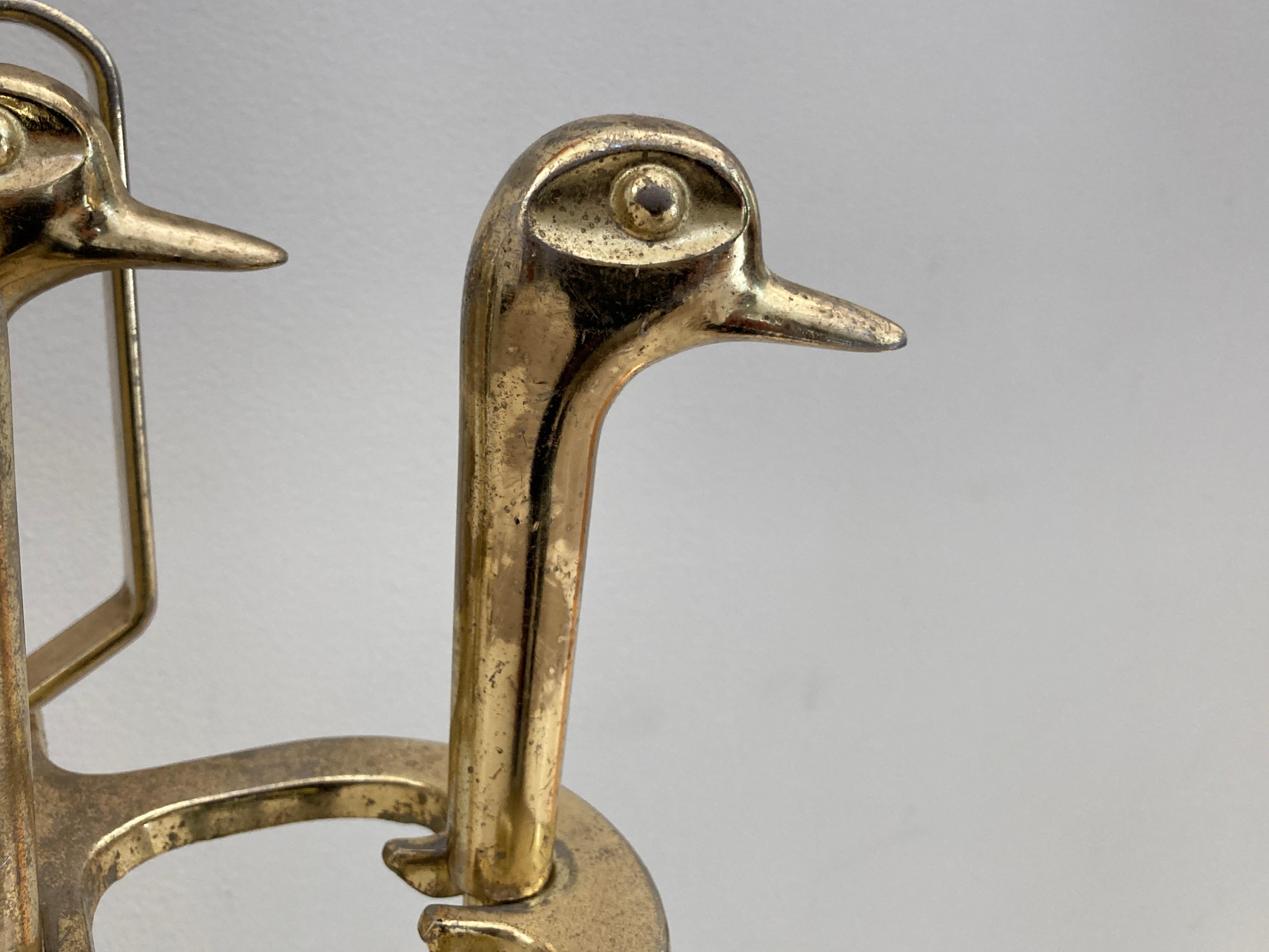 Vintage Fireplace Tools in Brass with Duck Heads, French, circa 1960 In Good Condition In North Hollywood, CA