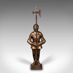 Vintage Fireside Knight Companion, English, Bronzed, Figure, Fire Tools, C.1930