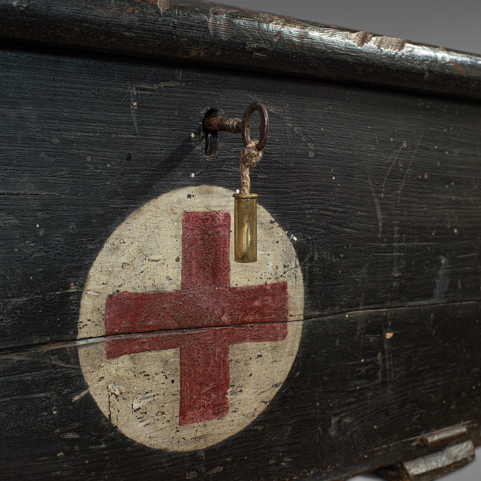Vintage First Aid Chest, English, Pine, Trunk, Huddersfield Rifles, Regiment 6