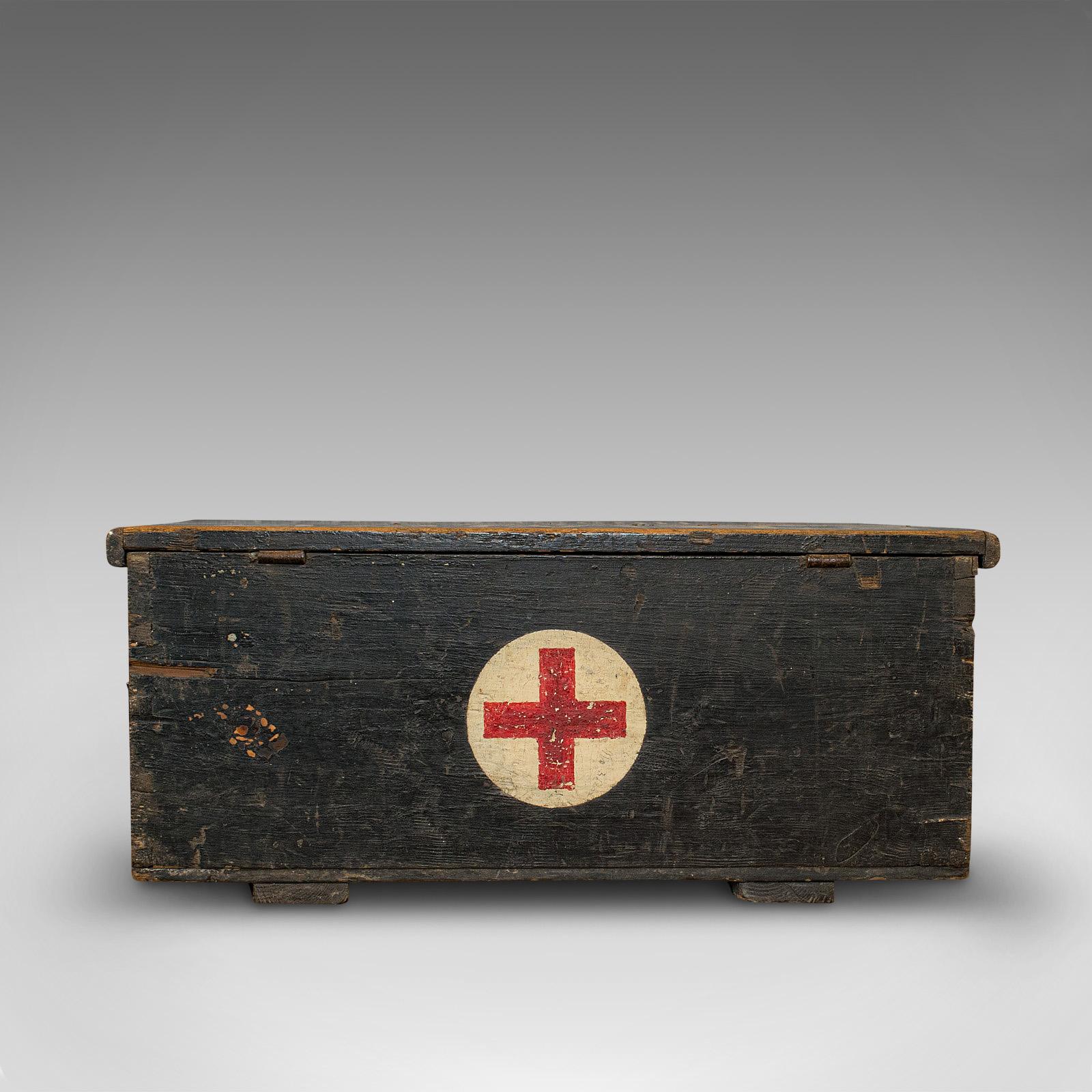 Vintage First Aid Chest, English, Pine, Trunk, Huddersfield Rifles, Regiment 1
