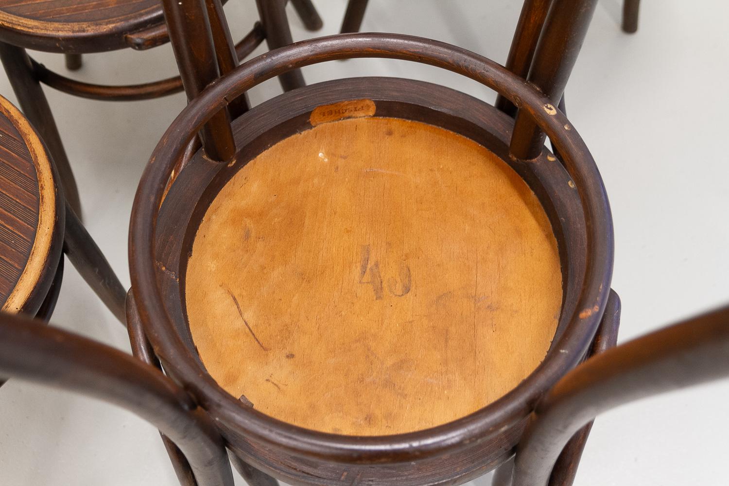 Vintage Fischel Bentwood Bistro Chairs, 1920s. Set of 6. For Sale 1