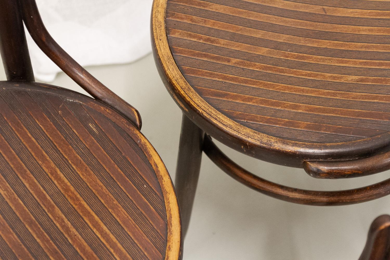 Stained Vintage Fischel Bentwood Bistro Chairs, 1920s. Set of 6. For Sale