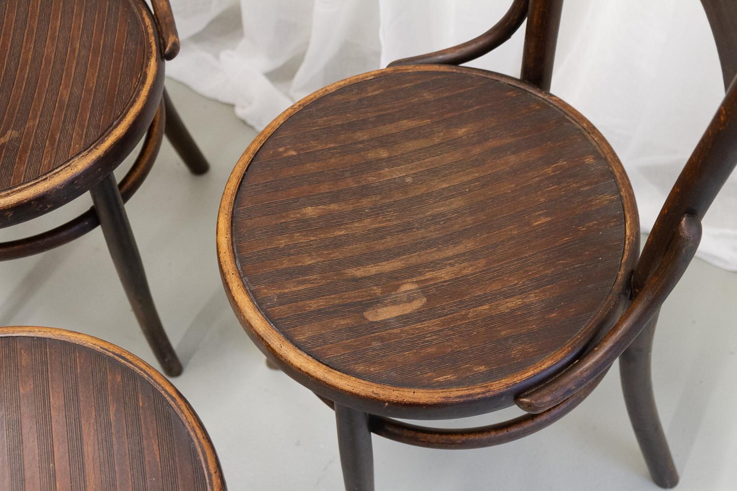 Stained Vintage Fischel Bentwood Bistro Chairs, 1920s. Set of 6. For Sale