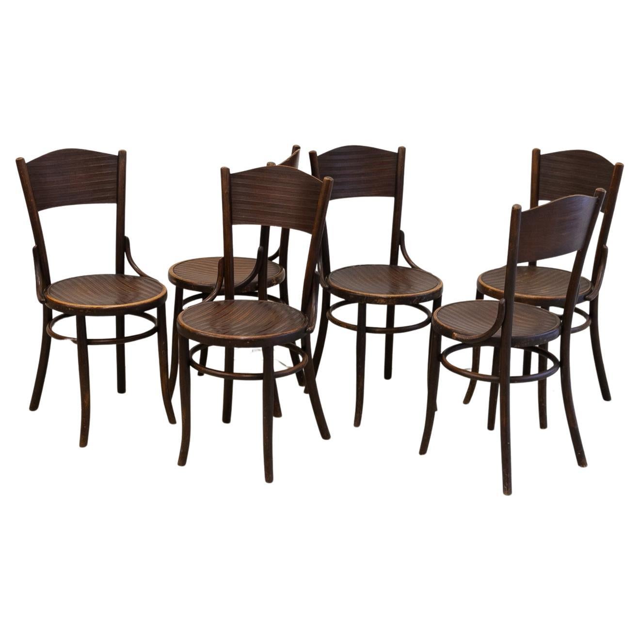 Vintage Fischel Bentwood Bistro Chairs, 1920s. Set of 6. For Sale