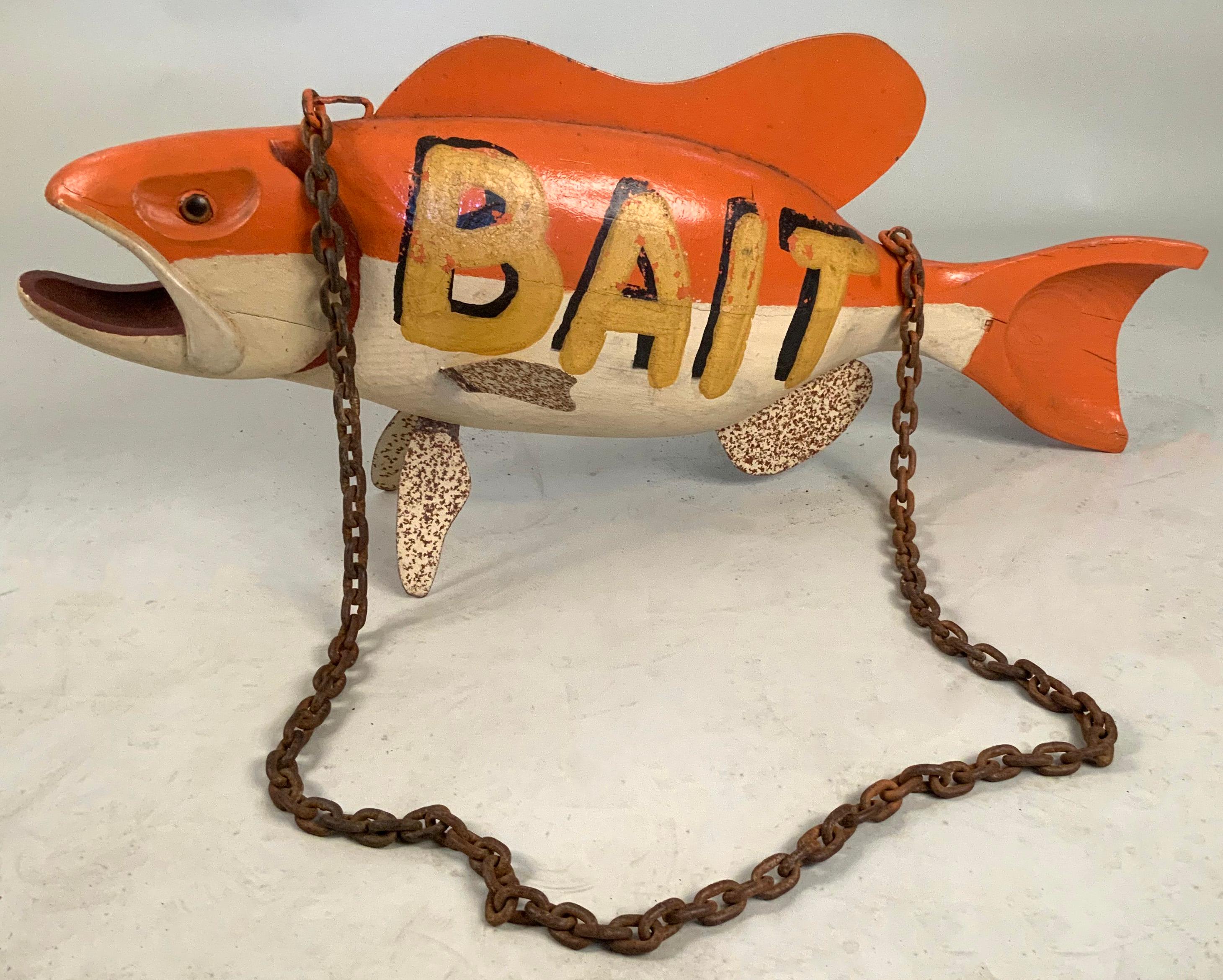 Vintage Fish Bait Trade Sign In Good Condition In Hudson, NY