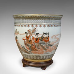 Vintage Fish Bowl on Stand, Plant Jardinière, Chinese, Ceramic Pot