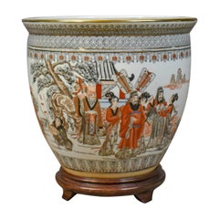 Vintage Fish Bowl on Stand, Plant Jardinière, Chinese, Ceramic Pot