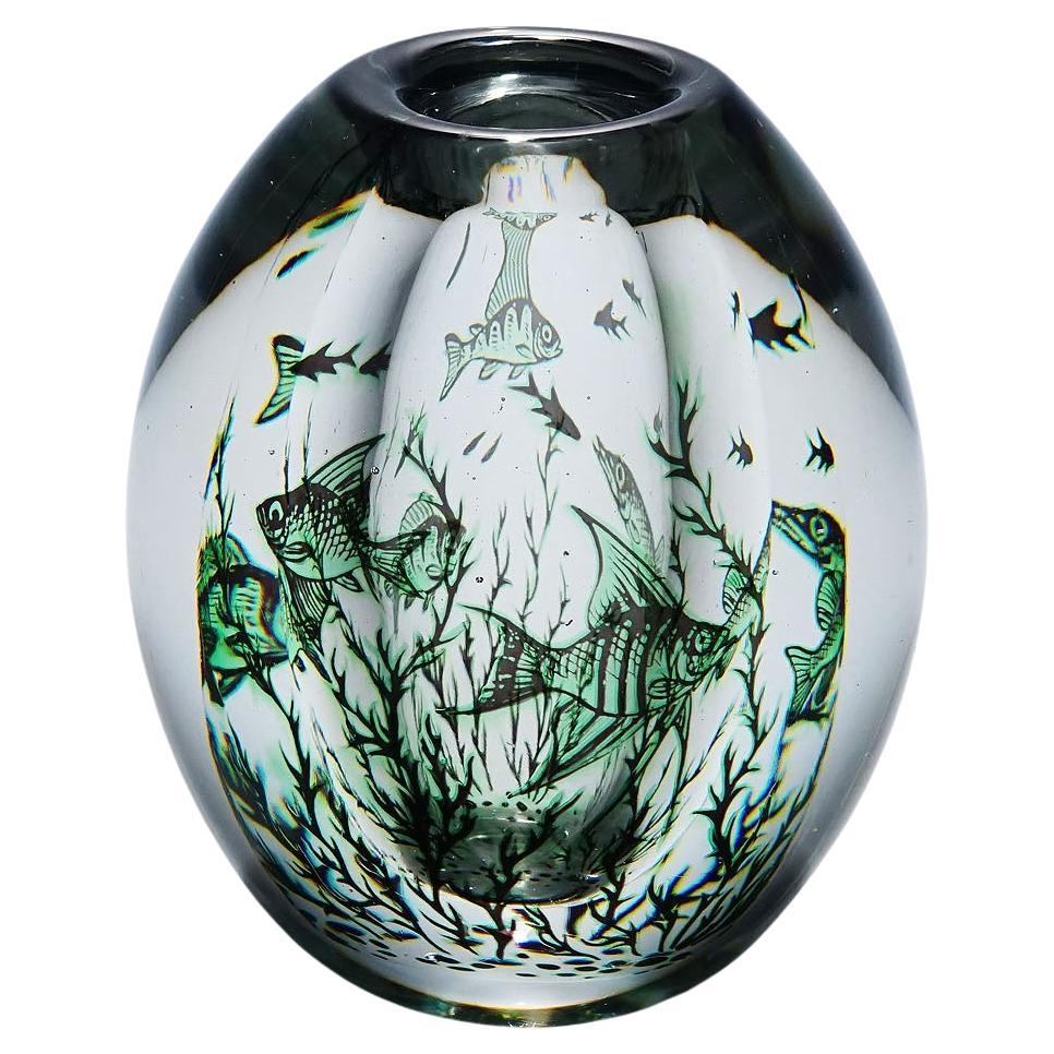 Vaso vintage Fish Graal di Edward Hald per Orrefors, Svezia 1963