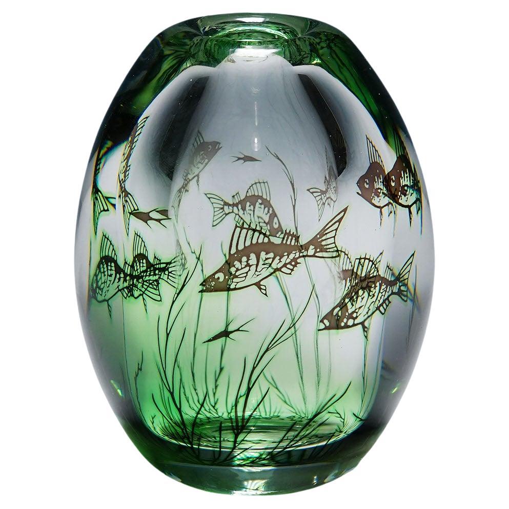 Vaso vintage Fish Graal di Edward Hald per Orrefors, Svezia 1963