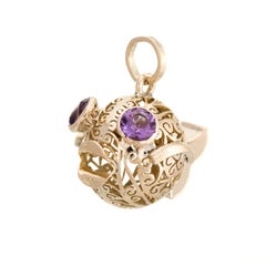 Vintage Fish Pendant Charm 14 Karat Gold Amethyst Eyes Estate Fine Jewelry