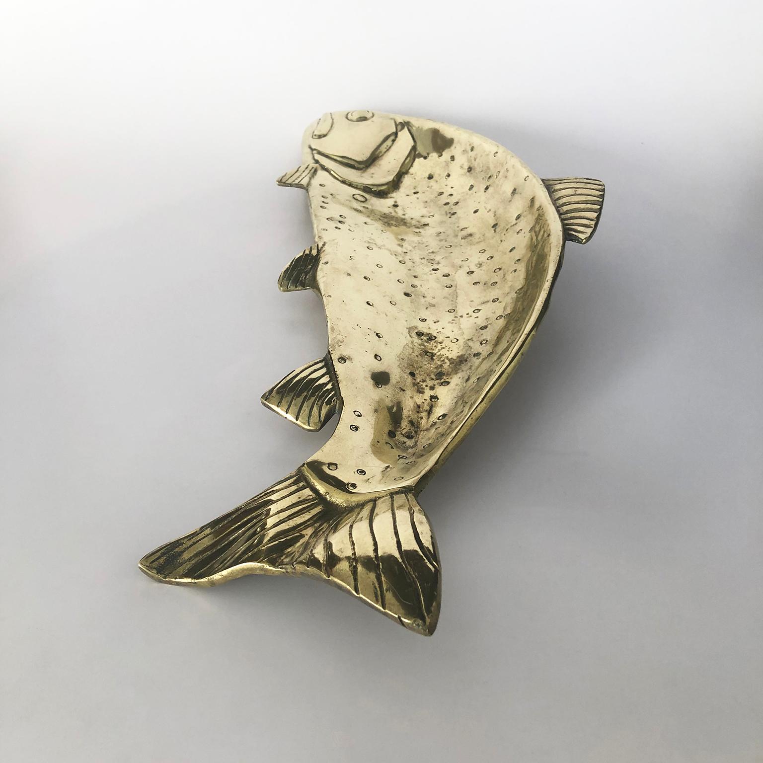 Mid-Century Modern Vintage Fish Serving Tray, in Solid Brass