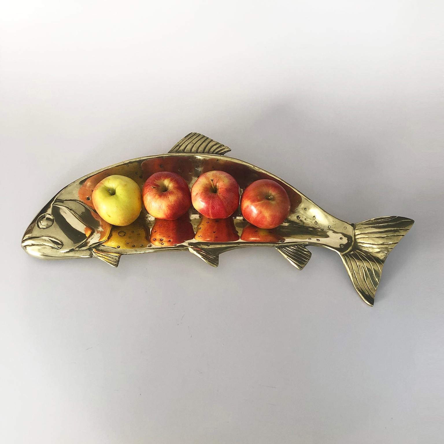 Mexican Vintage Fish Serving Tray, in Solid Brass