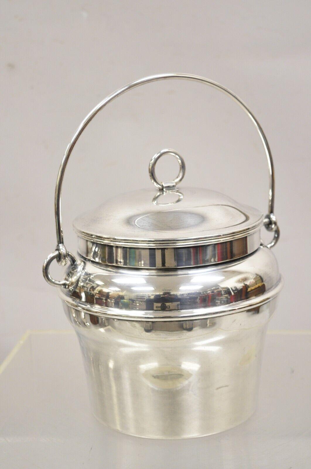 Vintage Fisher K308 Modern Silver Plated Lidded Ice Bucket with Glass Liner For Sale 6