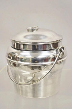 Vintage Fisher K308 Modern Silver Plated Lidded Ice Bucket with Glass Liner