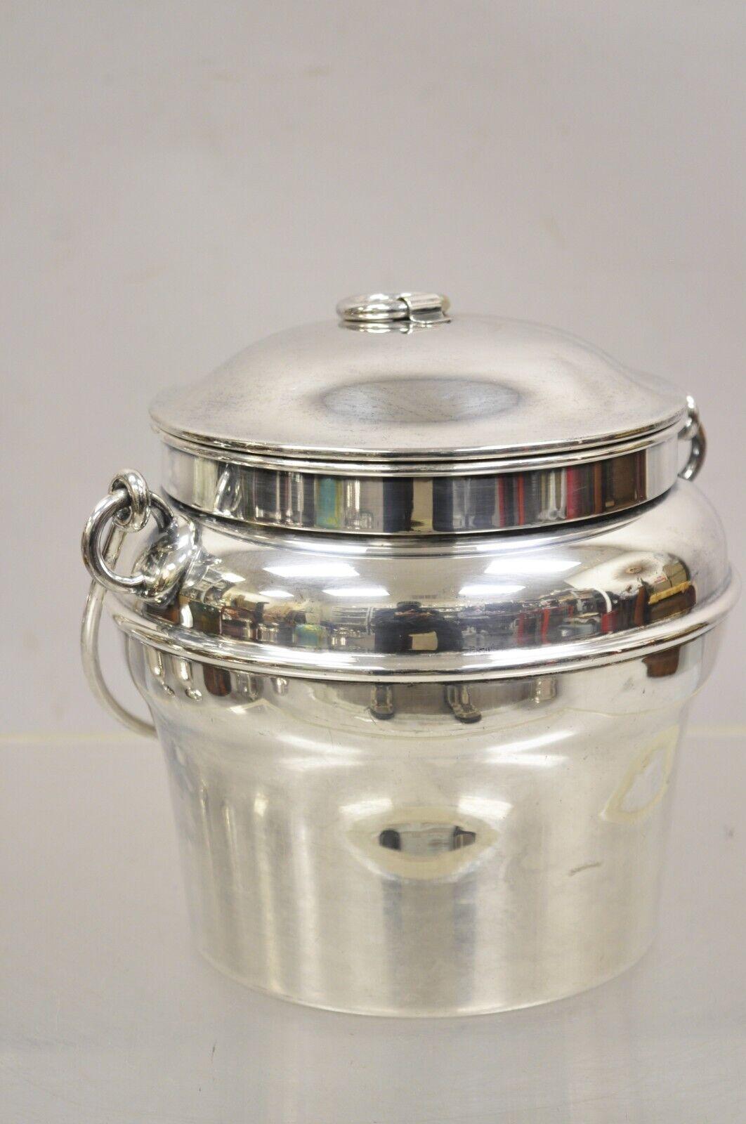 20th Century Vintage Fisher K308 Modern Silver Plated Lidded Ice Bucket with Glass Liner For Sale
