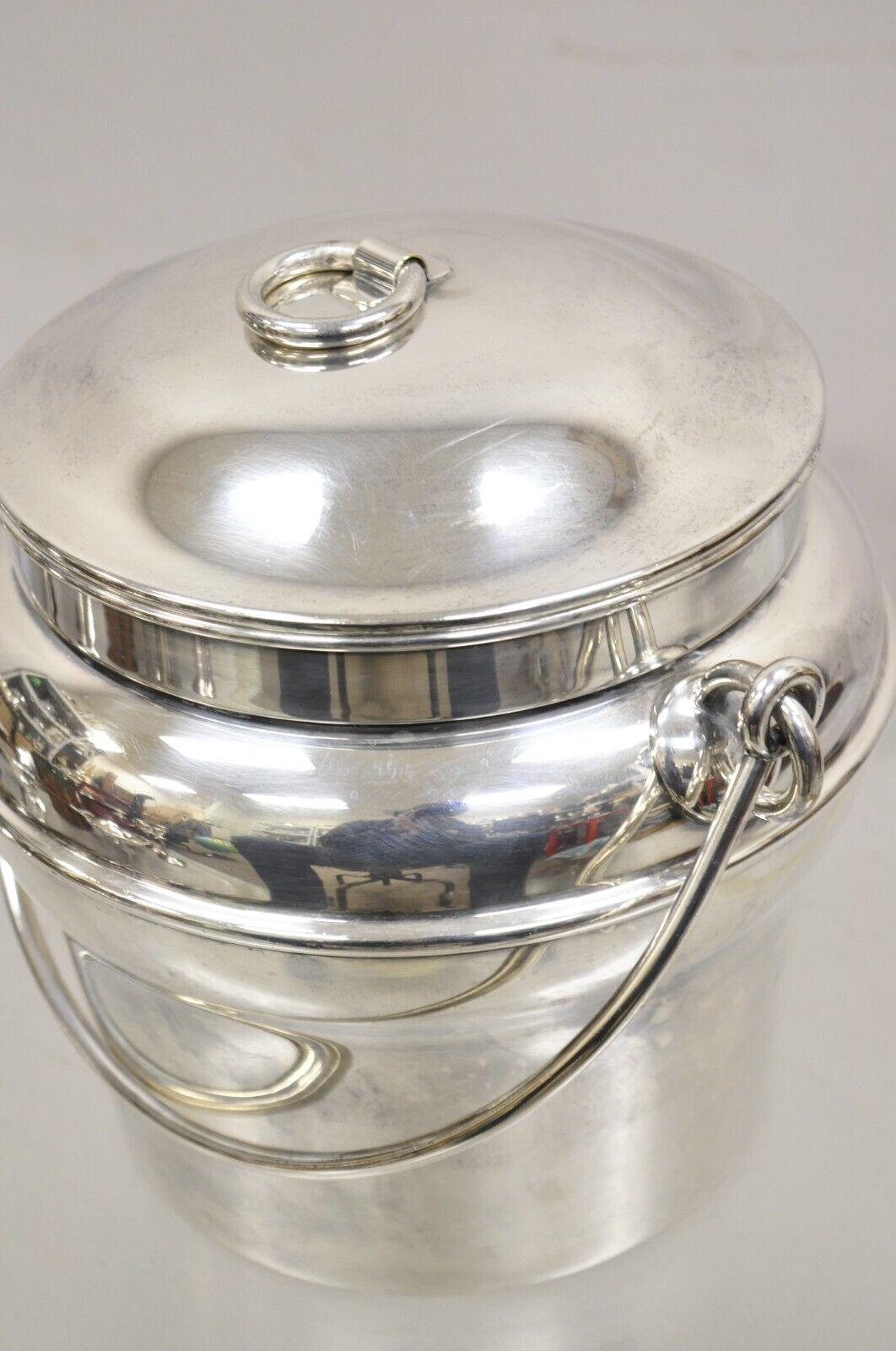 Vintage Fisher K308 Modern Silver Plated Lidded Ice Bucket with Glass Liner For Sale 1