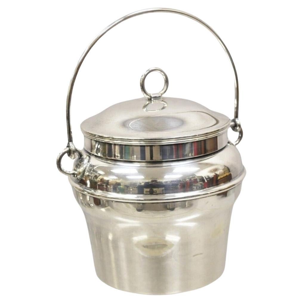 Vintage Fisher K308 Modern Silver Plated Lidded Ice Bucket with Glass Liner For Sale