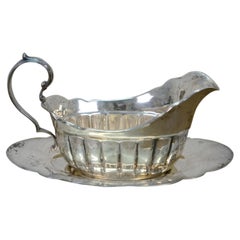 Vintage Fisher Silversmiths Sterling Silver Gravy Boat & Underplate 342g 7.5"