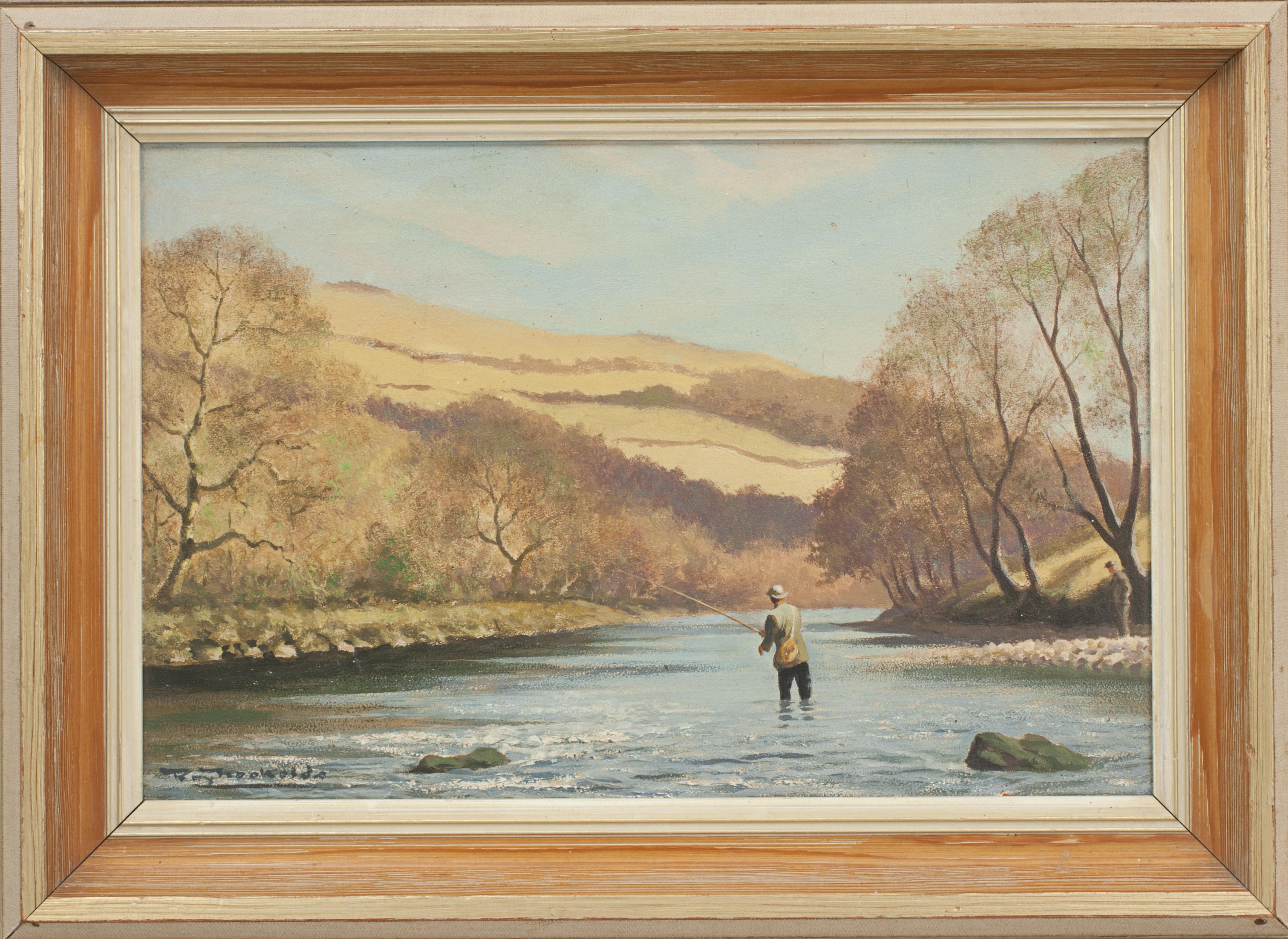 Sporting Art Vintage Fishing Oil Painting on Board Roy Nockolds