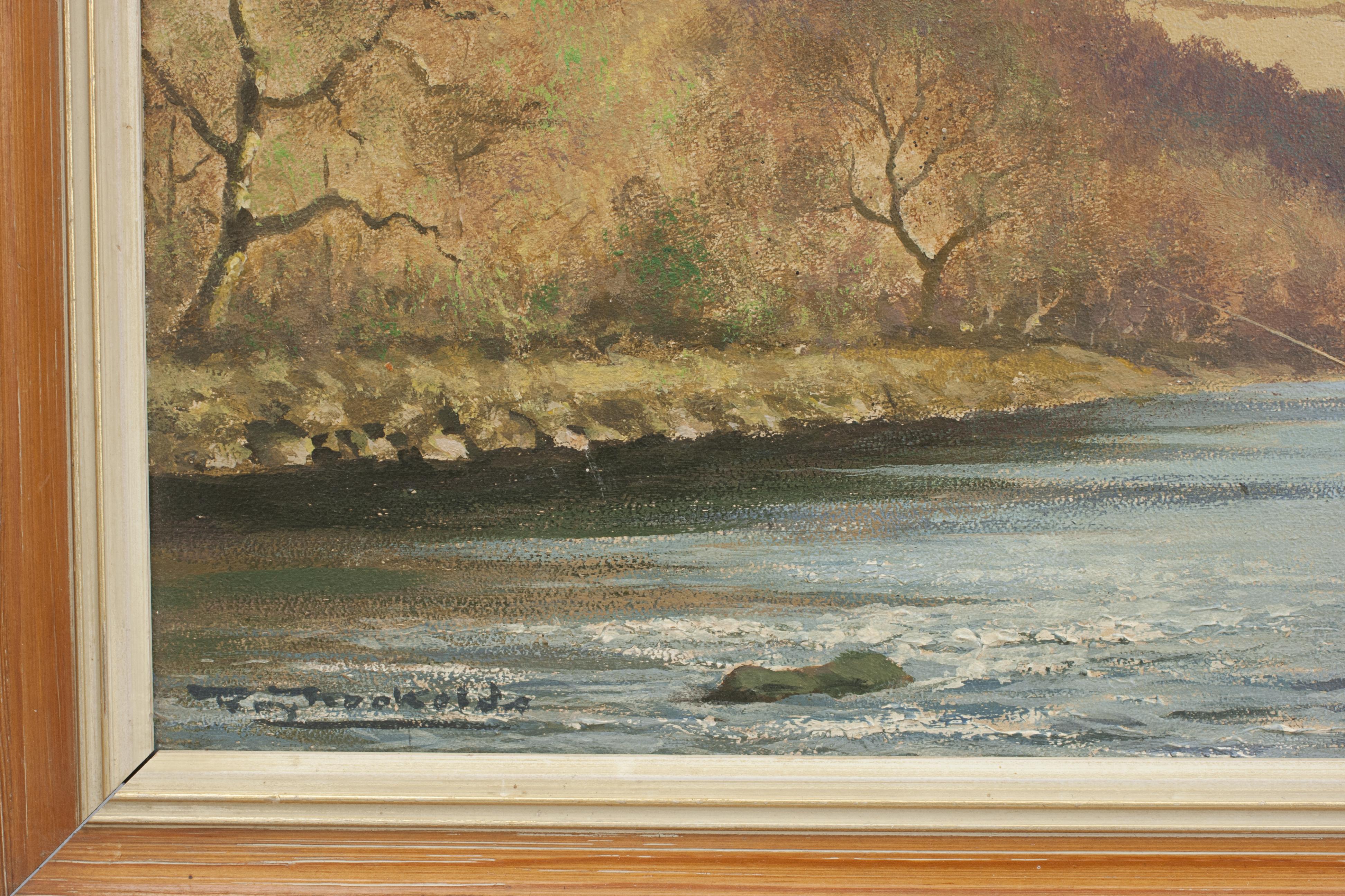 Vintage Fishing Oil Painting on Board Roy Nockolds In Good Condition In Oxfordshire, GB