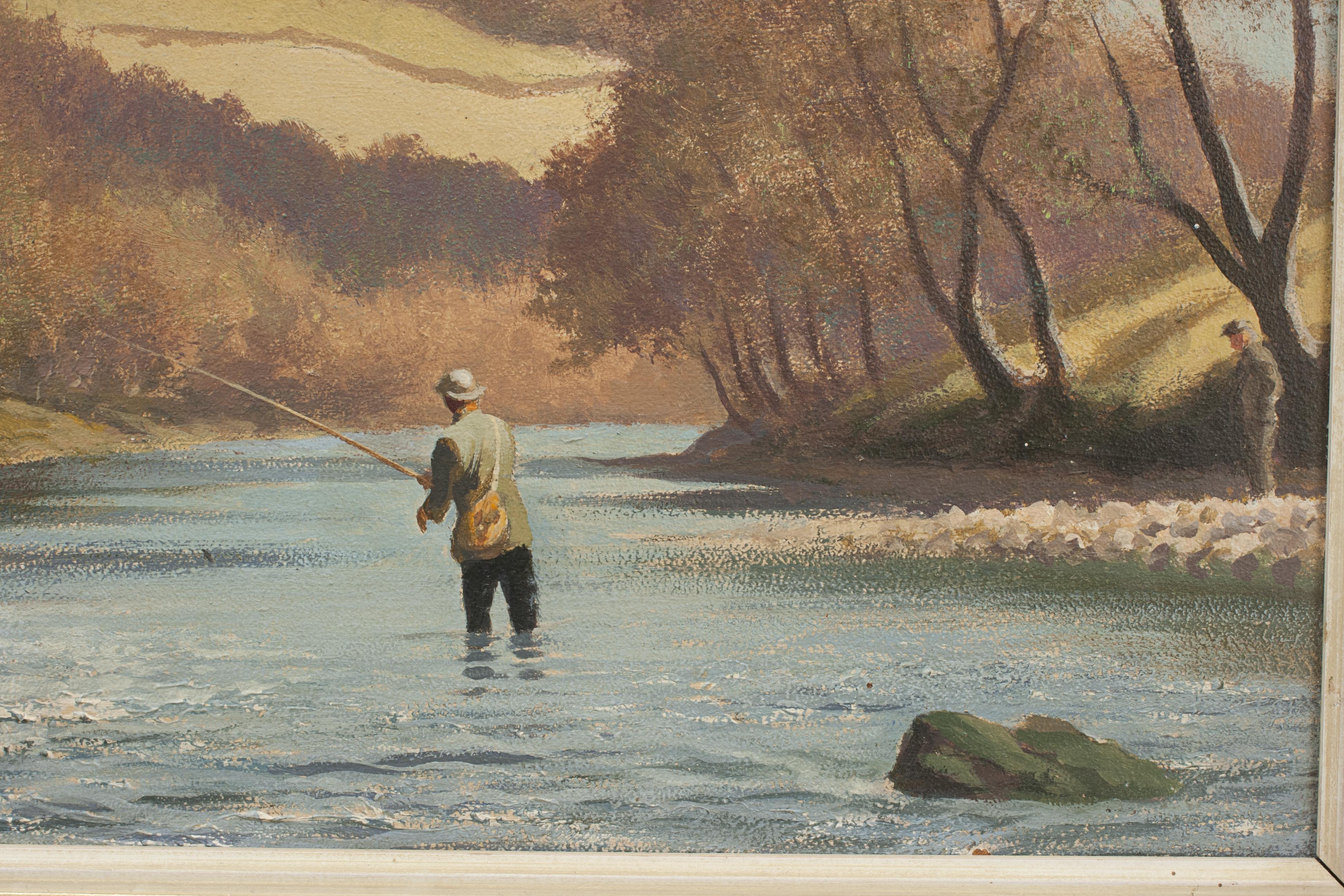 20th Century Vintage Fishing Oil Painting on Board Roy Nockolds