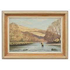 Vintage Fishing Oil Painting on Board Roy Nockolds