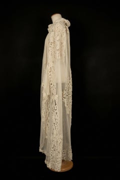 Vintage Fishnet Fabric Coat with White Lace