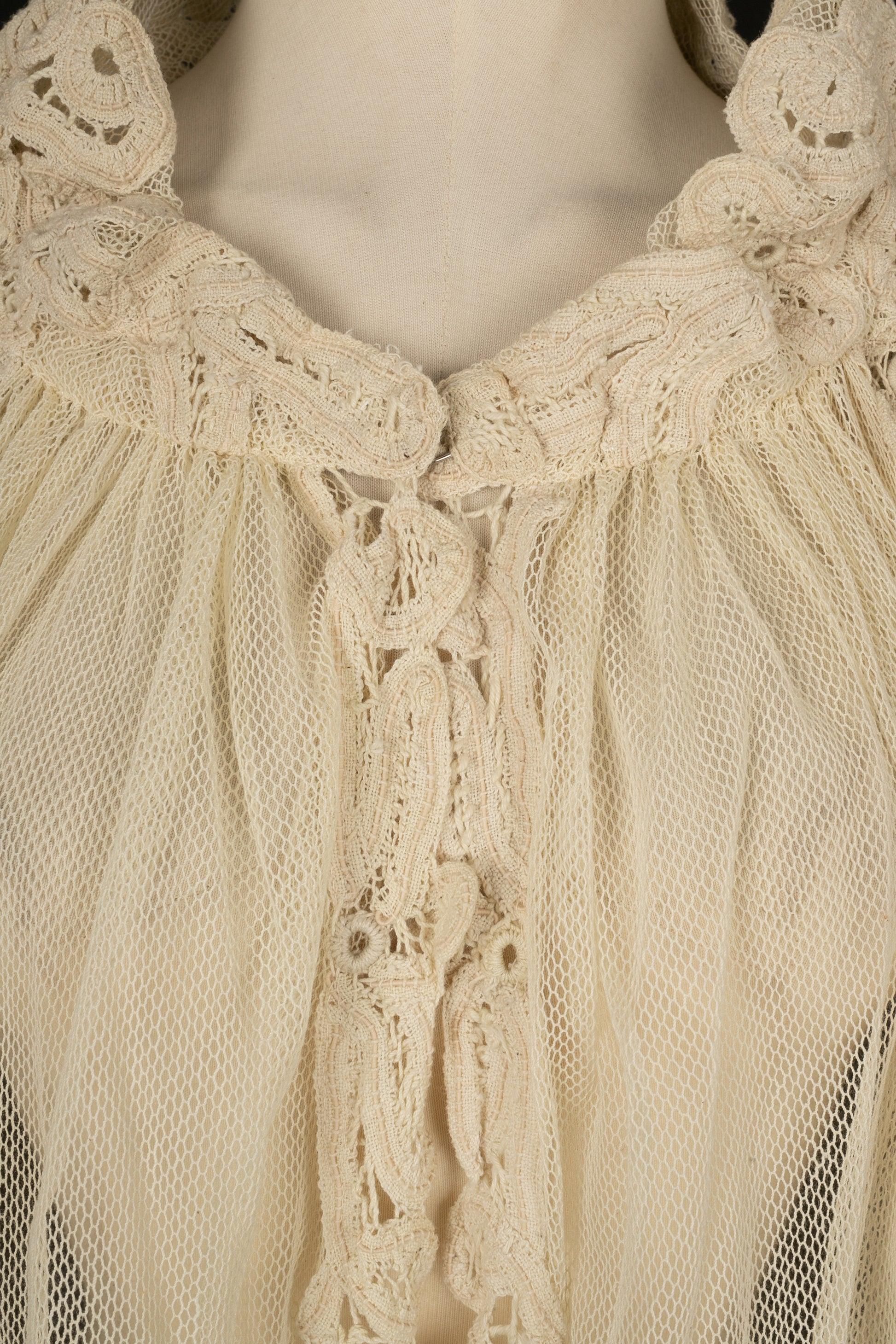 Vintage Fishnet Fabric Coat with White Lace For Sale 1