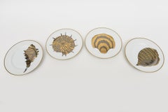 Vintage Fitz and Floyd Porcelain Gilded Desert or Appetizer Shell Plates Set / 4