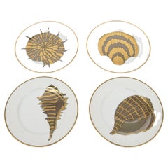 Vintage Fitz and Floyd Porcelain Gilded Shell Desert or Appetizer Shell Plates