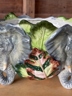Vintage Fitz and Floyd Sculptural Elefant Cachepot Pflanzer mit tropischen Blättern