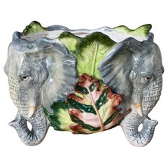 Vintage Fitz and Floyd Sculptural Elefant Cachepot Pflanzer mit tropischen Blättern